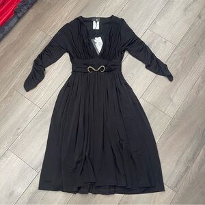 Just Cavalli black pleated dress with ram horns belt detail size 40